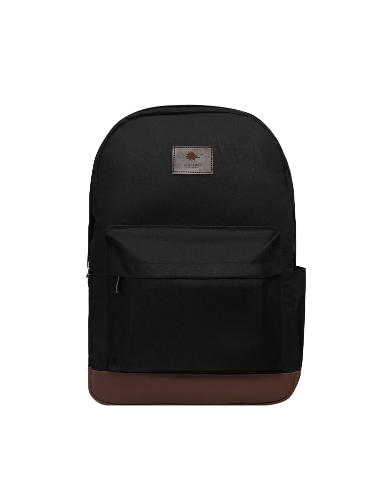 MOCHILA BASSIC BLACK CON CUERINA CAFÉ