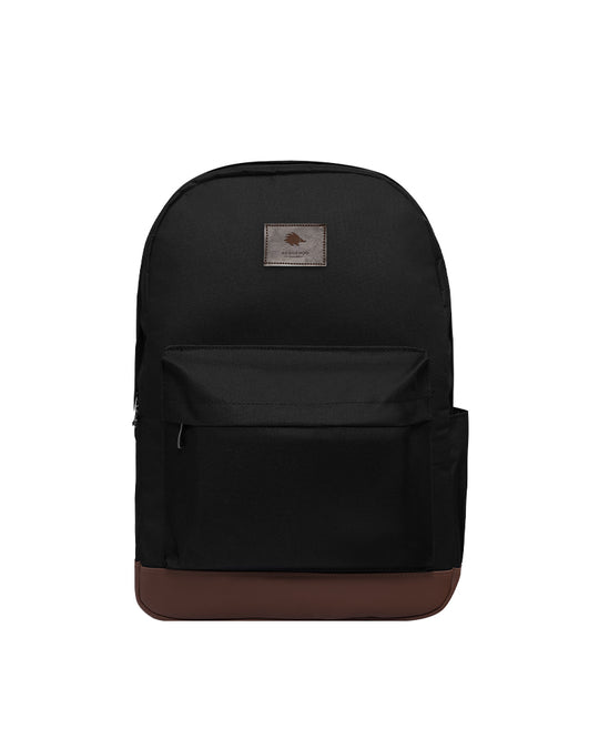 MOCHILA BASSIC BLACK CON CUERINA CAFÉ