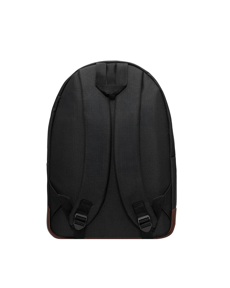 MOCHILA BASSIC BLACK CON CUERINA CAFÉ
