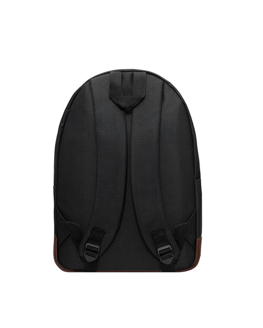 MOCHILA BASSIC BLACK CON CUERINA CAFÉ