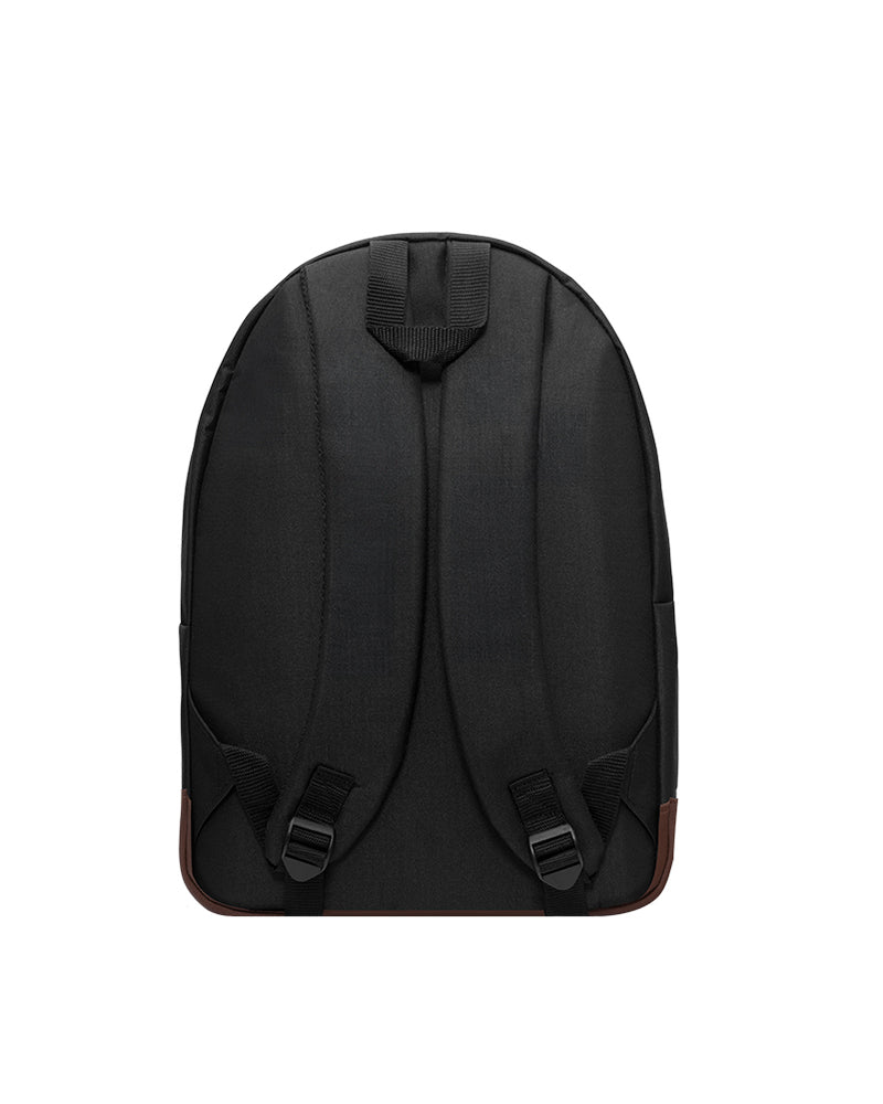 MOCHILA BASSIC BLACK CON CUERINA CAFÉ